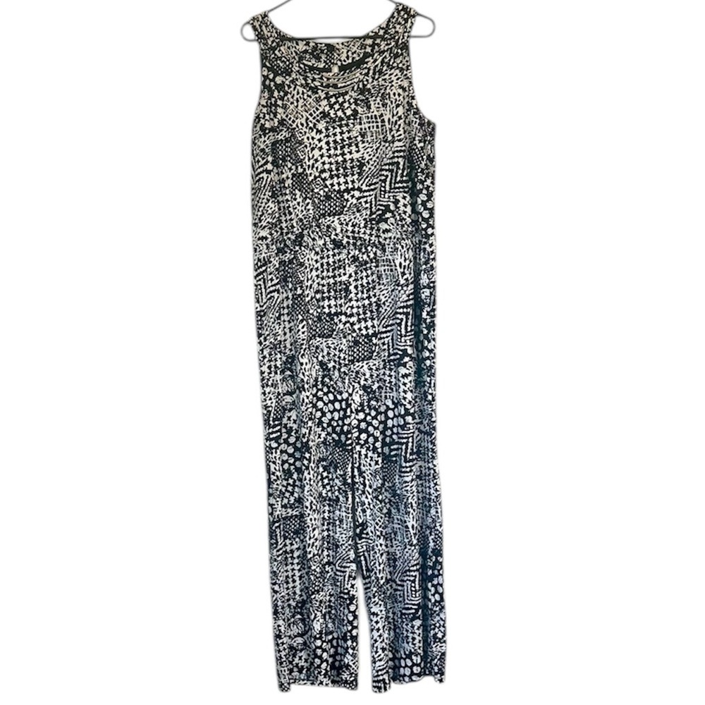 Style & Co. Black and White Geometric Wide Leg Jumpsuit - Size: 2X